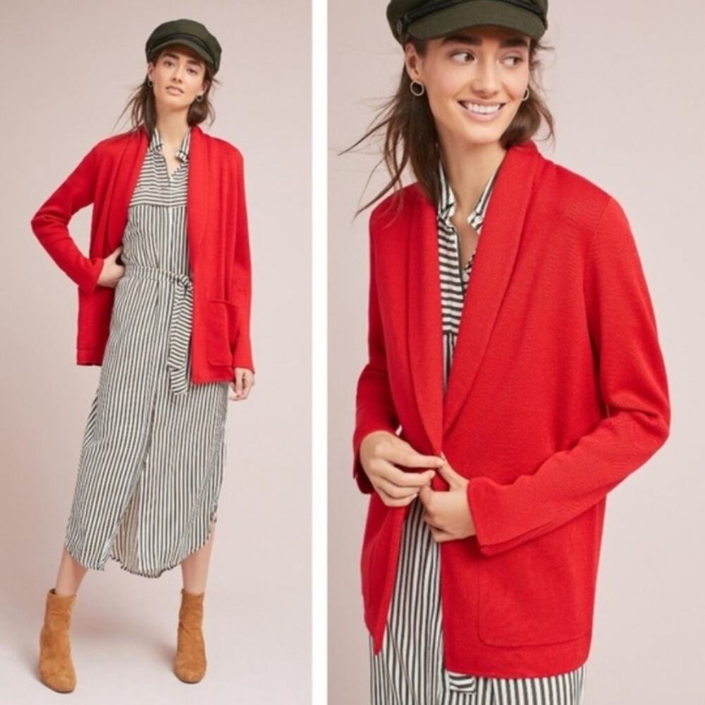 Anthropologie HWR Monogram Owen red long cardigan size Medium